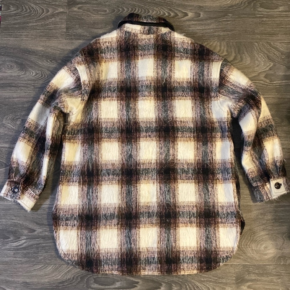 NEW Sanctuary Jacket Medium Town Flannel Shacket Plaid Pink Brown Oversized - Picture 3 of 16